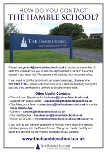 How do you contact The Hamble School?
