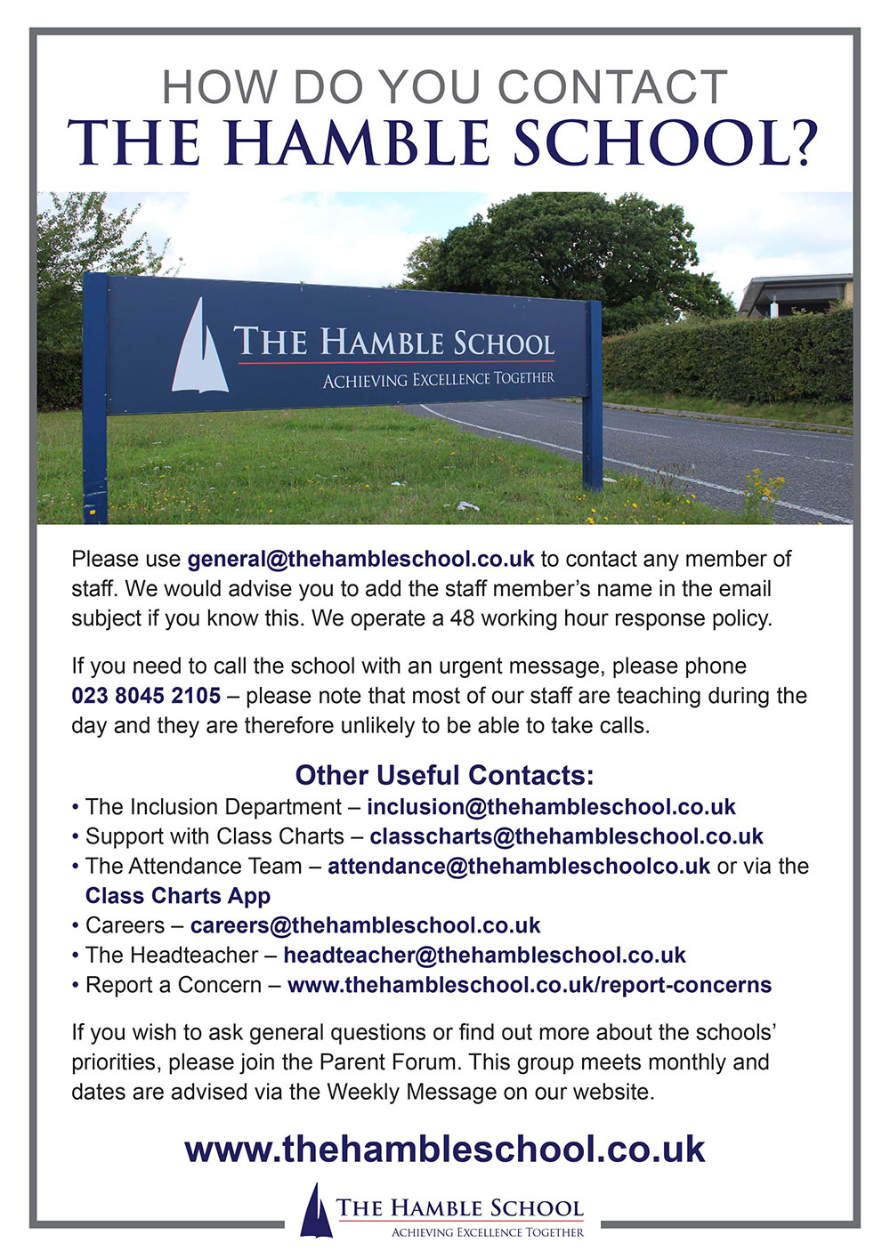 How do you contact The Hamble School?